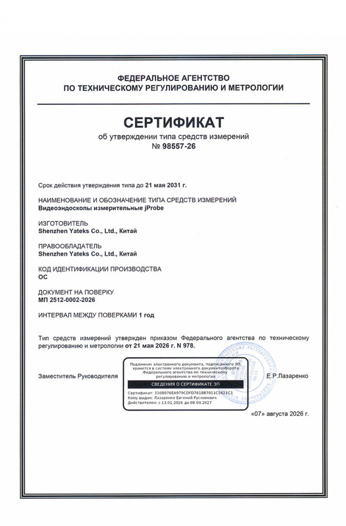 Сертификат об утверждении типа измерений